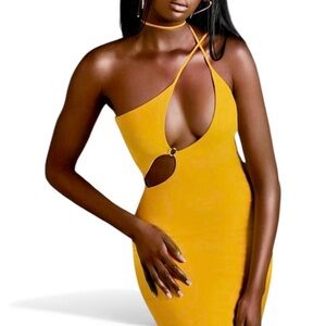 NWT Oh Polly Yellow Cut Out Adjustable Cross Over Strap Dress - PTP 15